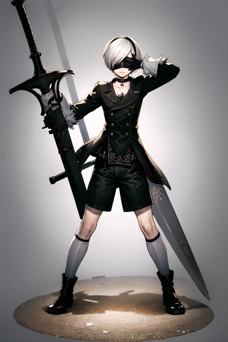 12682-859565009-yorha no. 9 type s, 1boy, male focus, weapon, gloves, sword, shorts, blindfold, black footwear, holding, black gloves, white bac.png